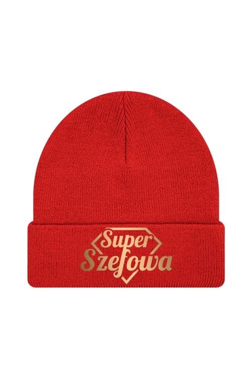 Czapka zimowa Super Szefowa złoty nadruk - czerwona