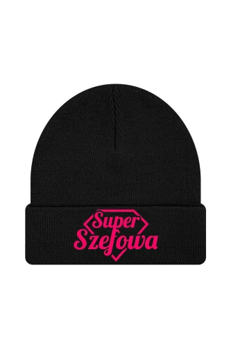Czapka zimowa Super Szefowa różowy nadruk