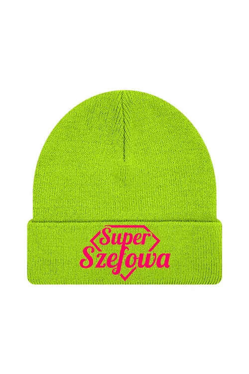 Czapka zimowa Super Szefowa różowy nadruk - limonka