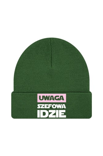 Czapka zimowa Uwaga Szefowa Idzie - ciemnozielona