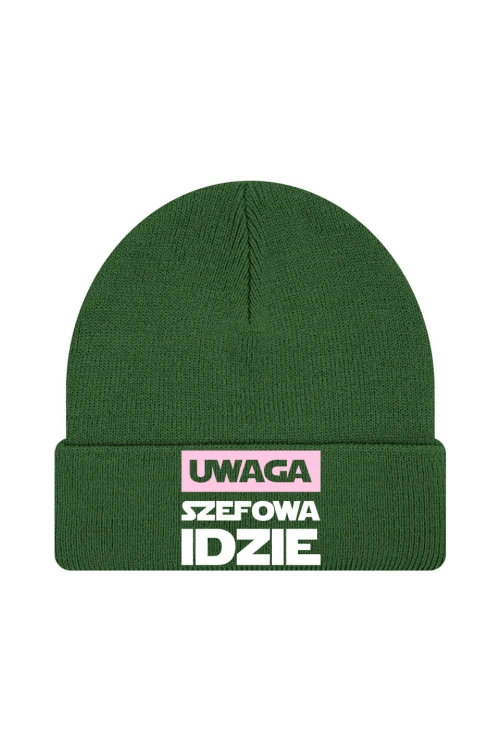 Czapka zimowa Uwaga Szefowa Idzie - ciemnozielona