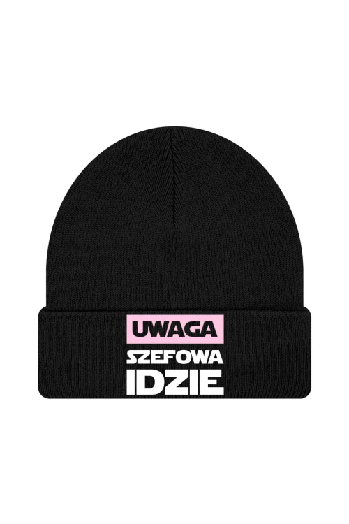 Czapka zimowa Uwaga Szefowa Idzie - czarna