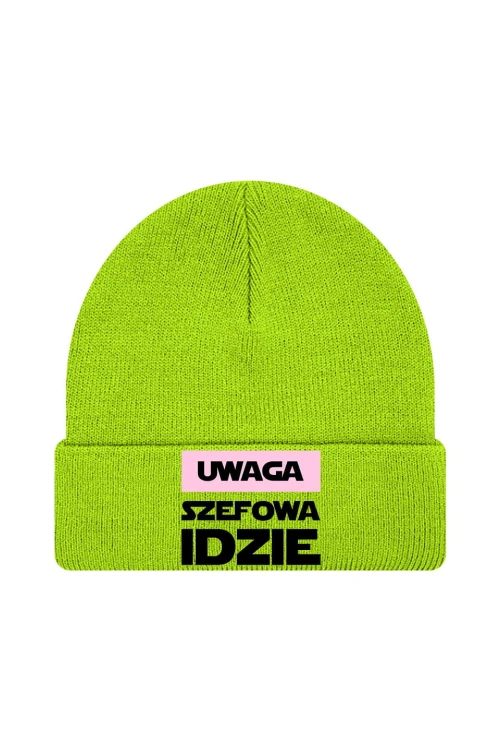 Czapka zimowa Uwaga Szefowa Idzie - limonka