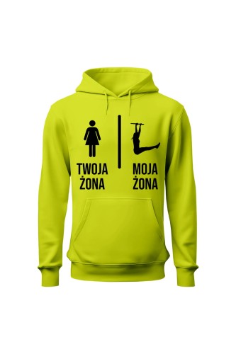 Bluza męska z kapturem Twoja żona vs Moja żona streetworkout - limonka