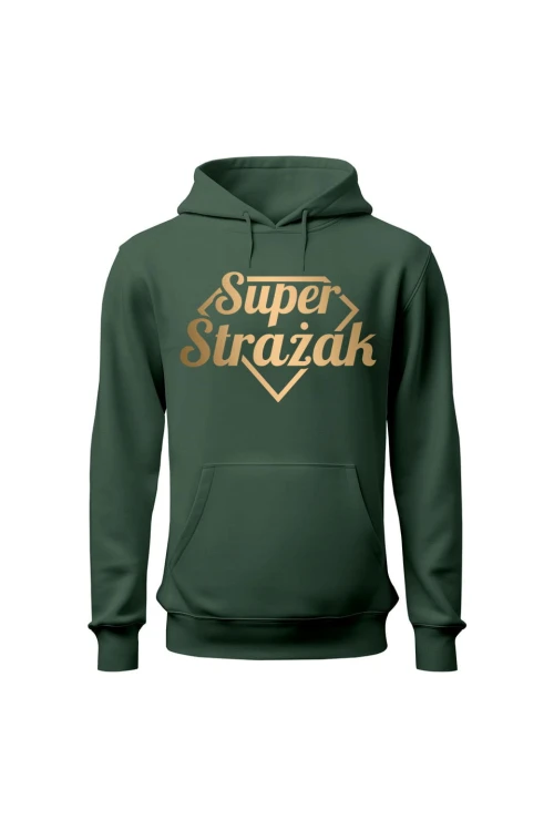 Bluza męska z kapturem Super strażak złoty - zielona