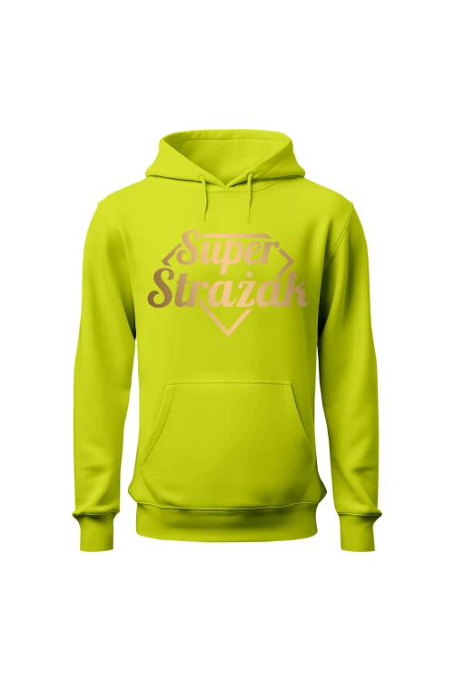 Bluza męska z kapturem Super strażak złoty - limonka