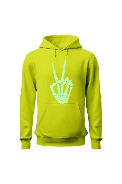 Bluza męska z kapturem Szkielet palce pokój - limonka