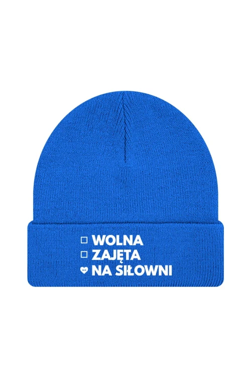Czapka zimowa Wolna Zajęta Na siłowni - niebieska
