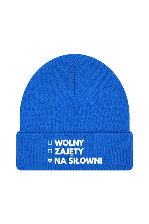 Czapka zimowa Wolny Zajęty Na siłowni - niebieska