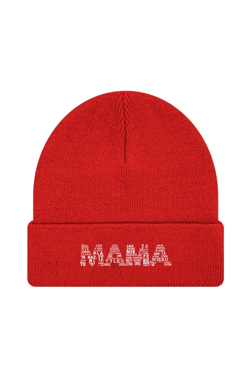 Czapka zimowa Napis mama - czerwona