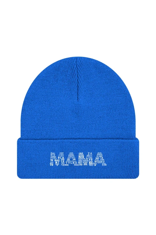 Czapka zimowa Napis mama - niebieska
