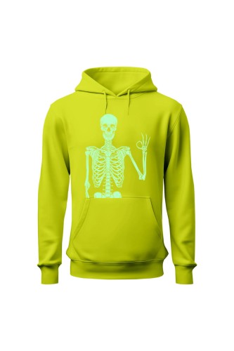Bluza męska z kapturem Szkielet wszytsko gra - limonka