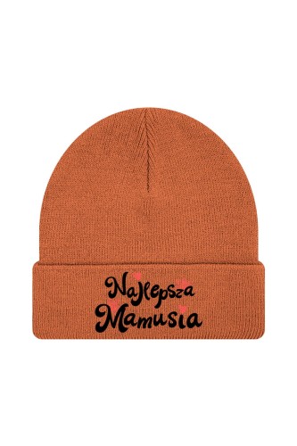 Czapka zimowa Najlepsza mamusia - pomarańczowa