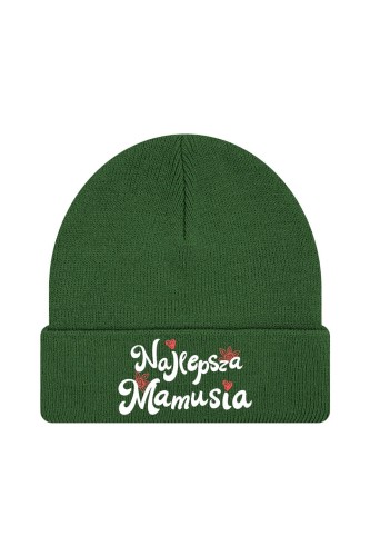 Czapka zimowa Najlepsza mamusia - ciemnozielona