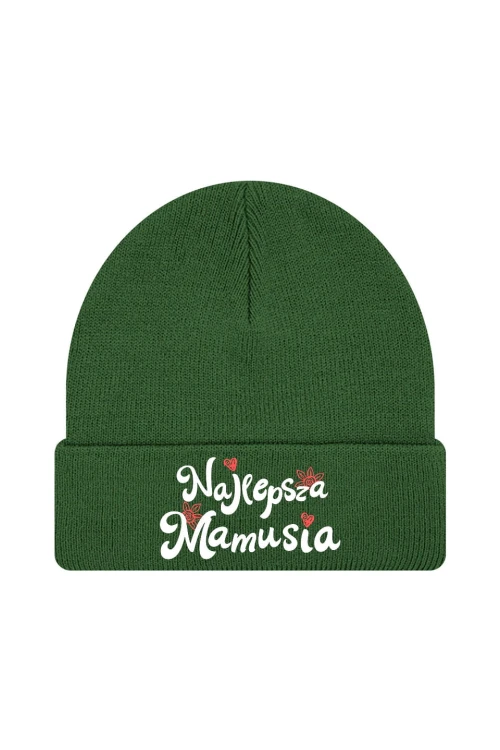 Czapka zimowa Najlepsza mamusia - ciemnozielona