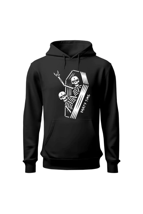 Bluza męska z kapturem Szkielety w trumnie party time - czarna