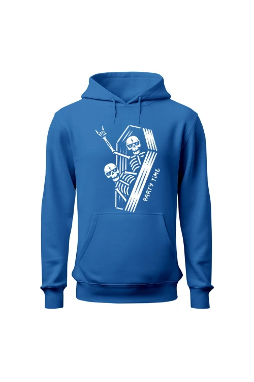 Bluza męska z kapturem Szkielety w trumnie party time - niebieska