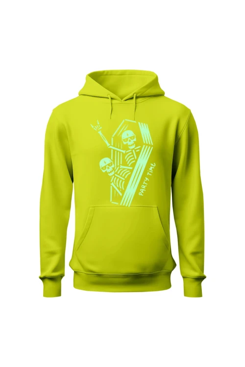 Bluza męska z kapturem Szkielety w trumnie party time - limonka