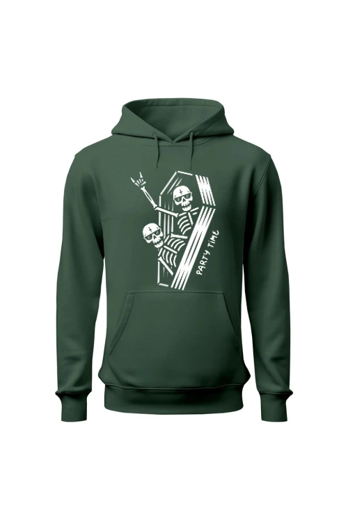 Bluza męska z kapturem Szkielety w trumnie party time - zielona
