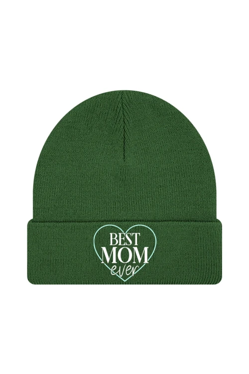 Czapka zimowa Best mom ever - ciemnozielona