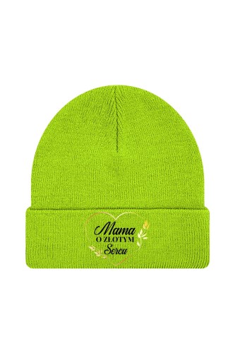 Czapka zimowa Mama o złotym sercu - limonka