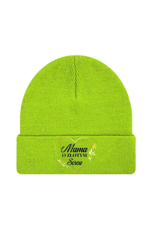 Czapka zimowa Mama o złotym sercu - limonka