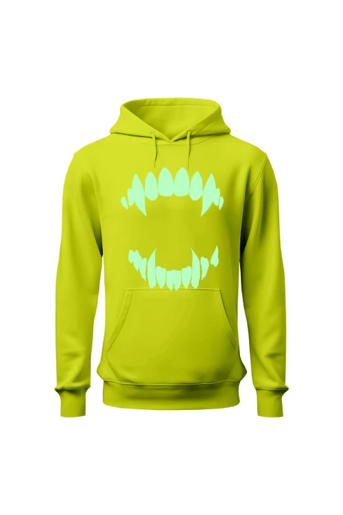 Bluza męska z kapturem Zęby wampira - limonka