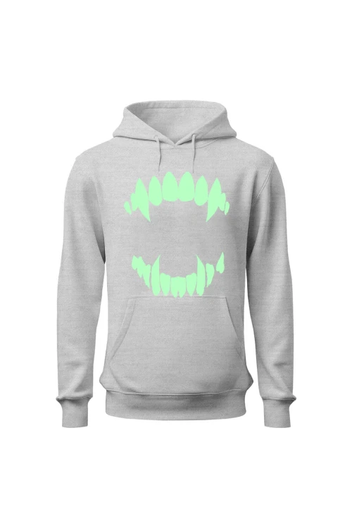 Bluza męska z kapturem Zęby wampira - szara