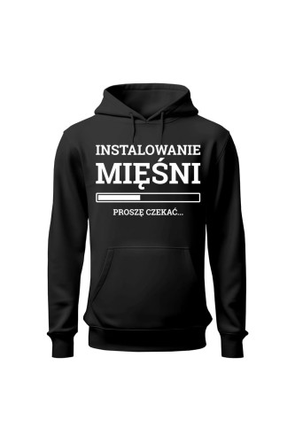 Bluza damska z kapturem Instalowanie mięśni Proszę czekać - czarna