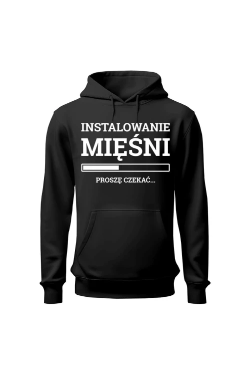 Bluza damska z kapturem Instalowanie mięśni Proszę czekać - czarna