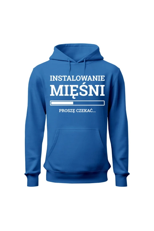 Bluza damska z kapturem Instalowanie mięśni Proszę czekać - niebieska