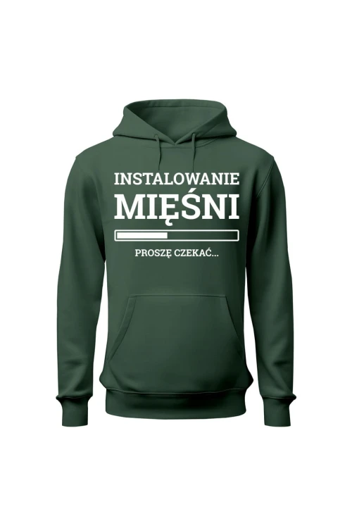 Bluza damska z kapturem Instalowanie mięśni Proszę czekać - zielona