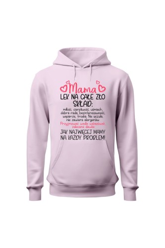 Bluza damska z kapturem Mama lek na całe zło - różowa