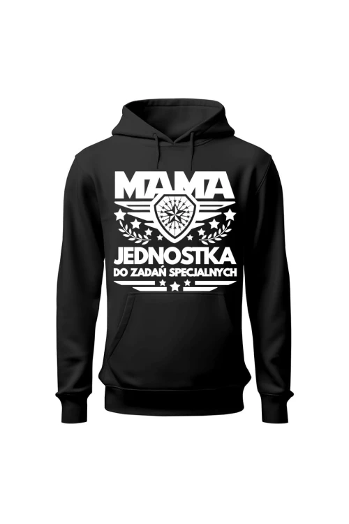 Bluza damska z kapturem Mama jednostka do zadań specjalnych - czarna