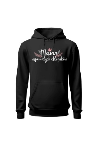 Bluza damska z kapturem Mama wspaniałych chłopaków - czarna