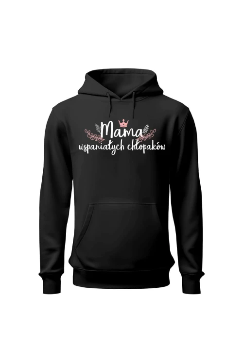Bluza damska z kapturem Mama wspaniałych chłopaków - czarna
