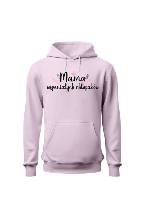 Bluza damska z kapturem Mama wspaniałych chłopaków - różowa