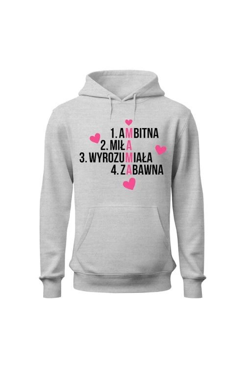 Bluza damska z kapturem Mama krzyżówka - szara