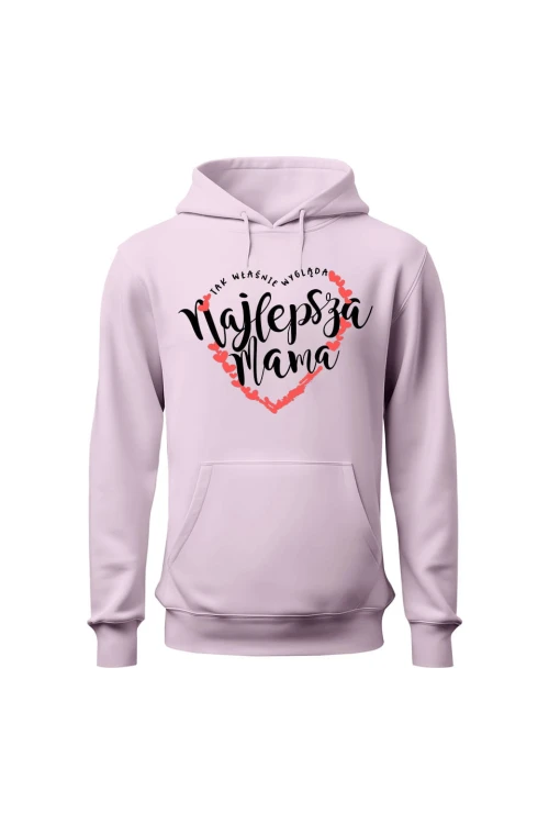 Bluza damska z kapturem Najlepsza mama serce - różowa