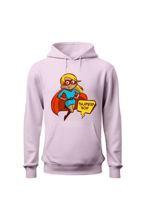 Bluza damska z kapturem Super mom - różowa