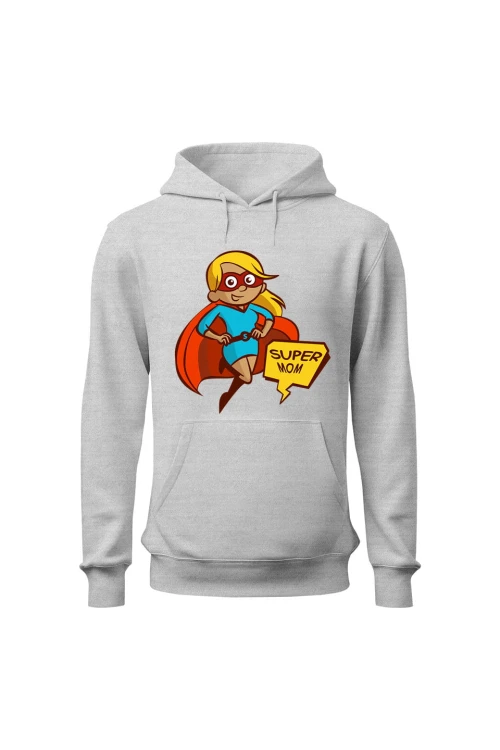 Bluza damska z kapturem Super mom - szara