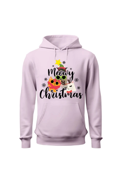 Bluza damska z kapturem Meowy Christmas - różowa
