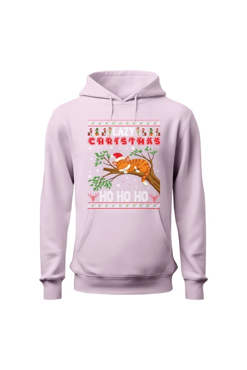 Bluza damska z kapturem Lazy christmas ho ho ho - różowa