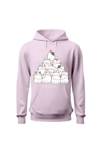 Bluza damska z kapturem Z choinką z kotków - różowa