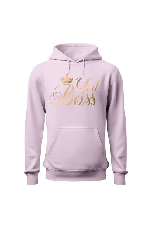 Bluza damska z kapturem Girl Boss złoty nadruk - różowa