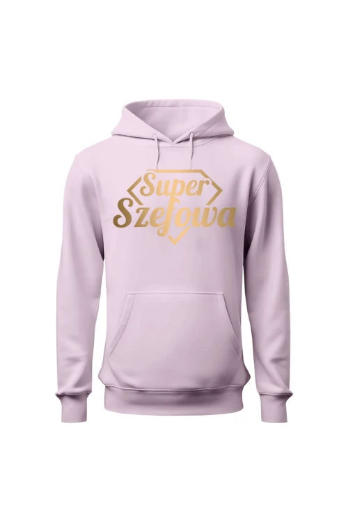 Bluza damska z kapturem Super Szefowa złoty nadruk - różowa