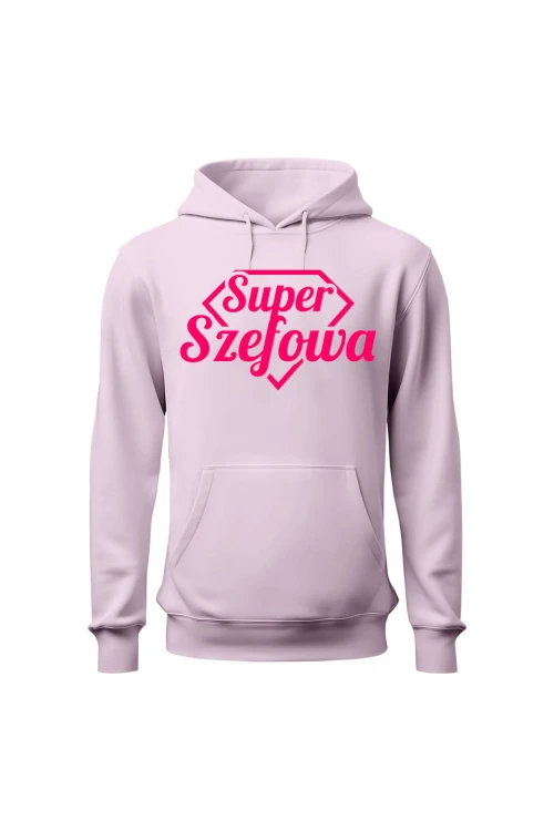 Bluza damska z kapturem Super Szefowa różowy nadruk - różowa