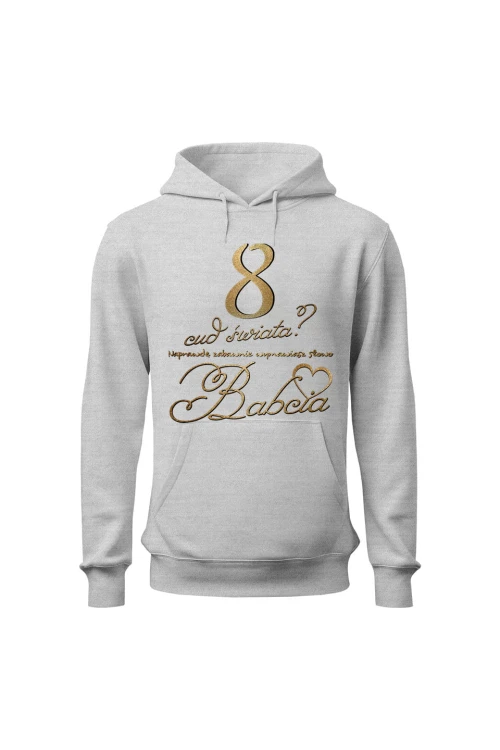 Bluza damska z kapturem 8 cud świata babcia - szara