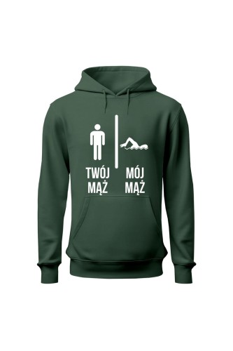 Bluza damska z kapturem Twój mąż vs Mój mąż pływanie - zielona