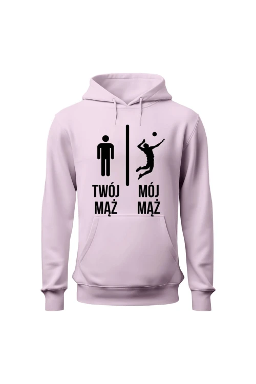 Bluza damska z kapturem Twój mąż vs Mój mąż siatkówka - różowa